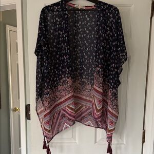 Jolt Black and Pink Floral Kimono Blouse